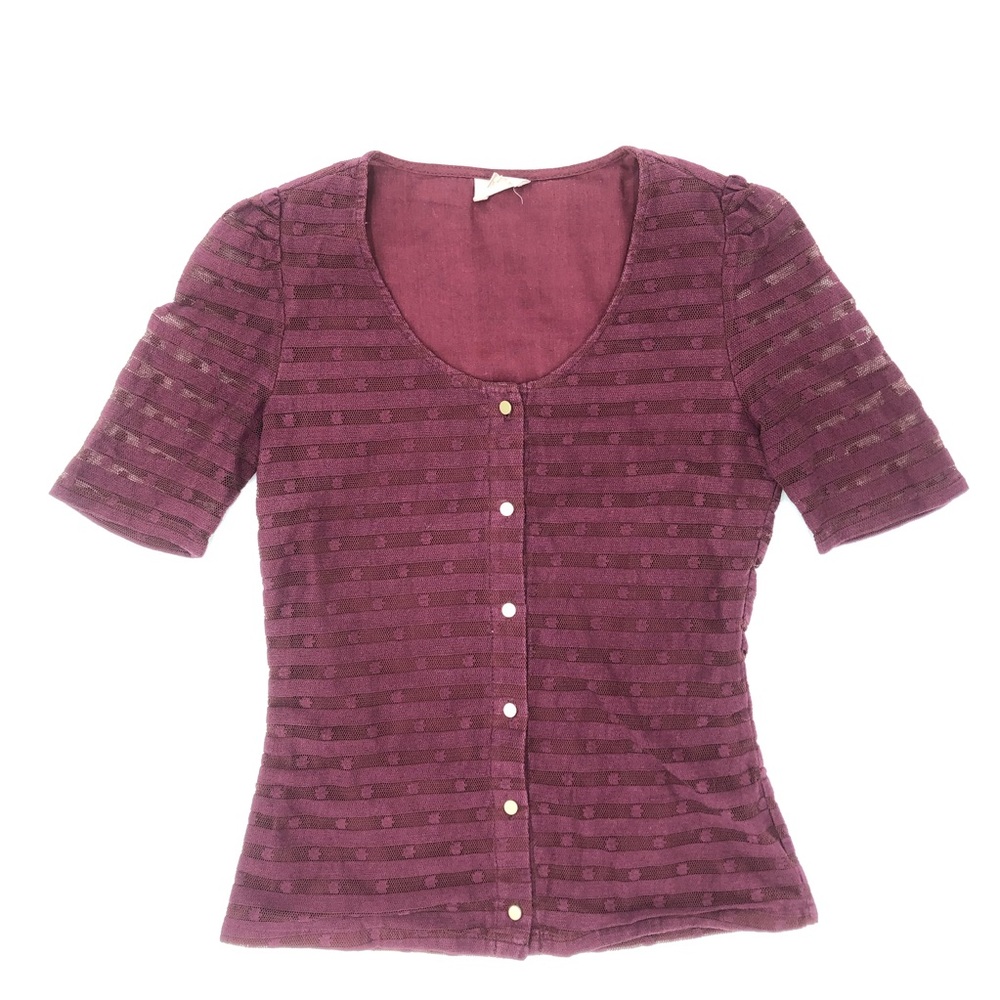 Sezane Maroon Short-Sleeve Blouse